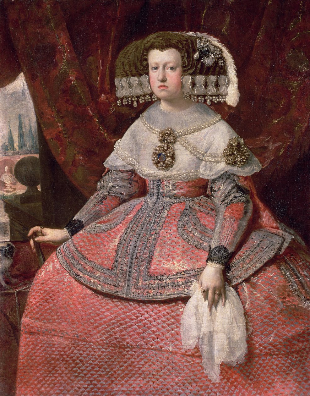 Królowa Maria Anna Hiszpanii w czerwonej sukience, 1655-60 autorstwa Diego Velázquez