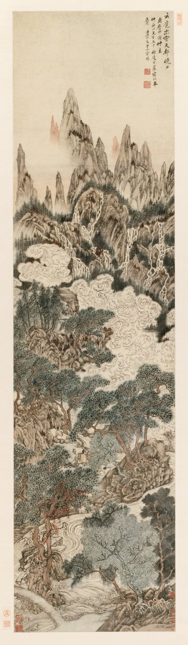 Poranne słońce nad Szczytem Niebiańskiej Cytadeli, 1614. autorstwa Ding Yunpeng