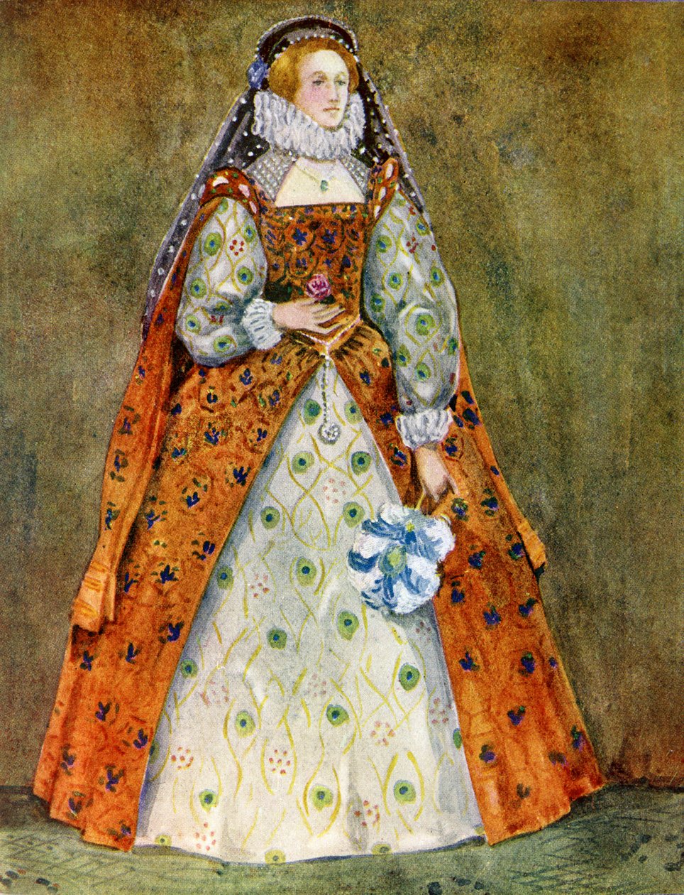 Kostium damski za panowania Elżbiety I (1558-1603) autorstwa Dion Clayton Calthrop