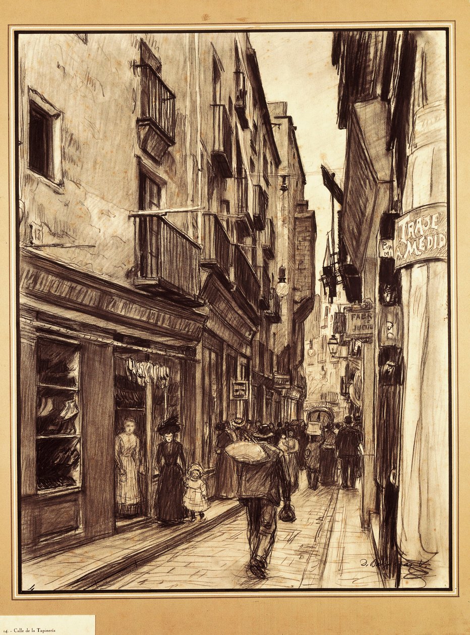 Ulica Tapineria, Barcelona (rysunek) autorstwa Dionisio Baixeras Verdaguer