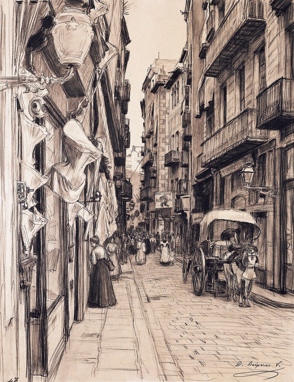 Boira Street w kierunku placu Llana w Barcelonie autorstwa Dionisio Baixeras-Verdaguer