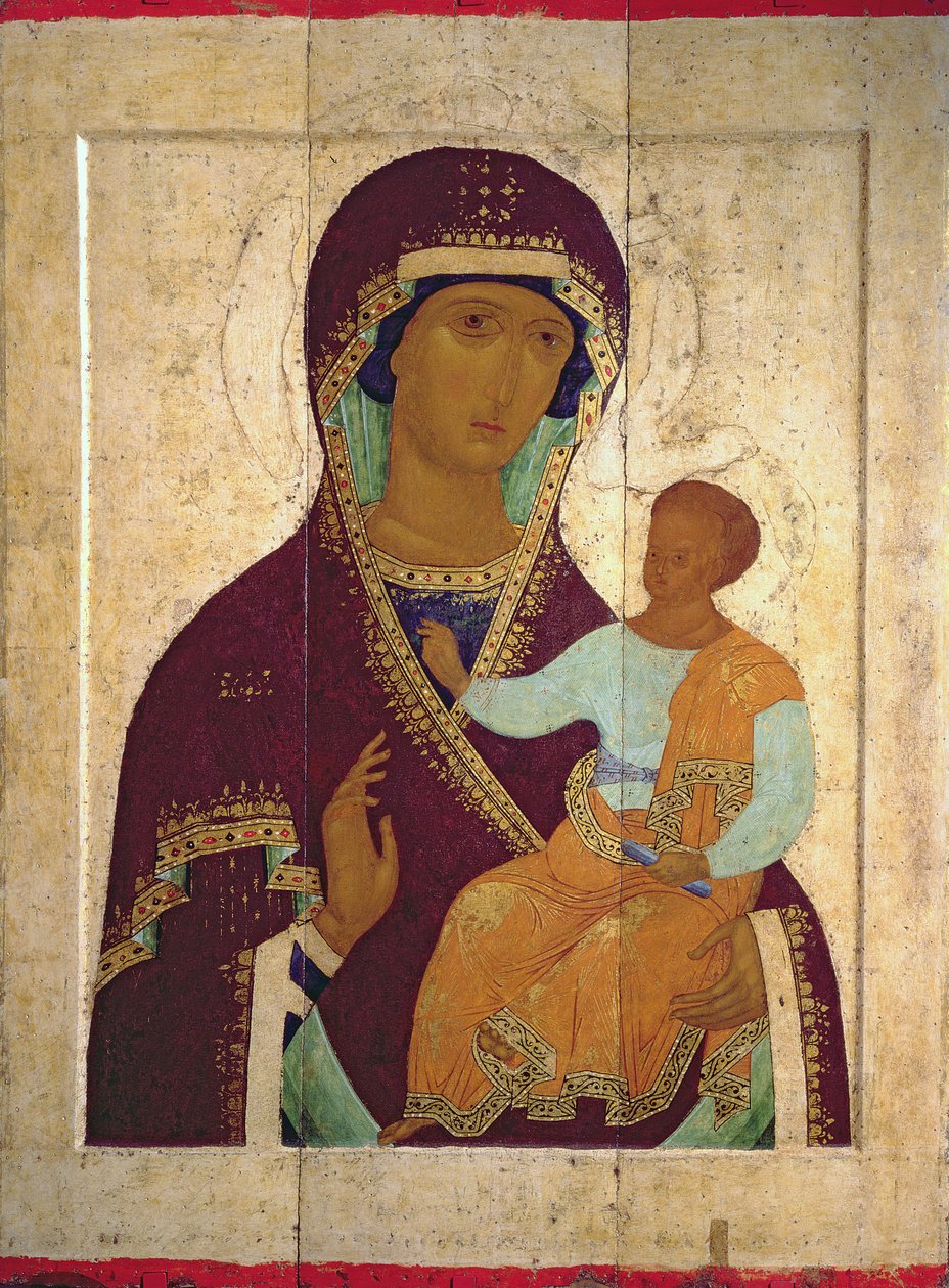 Madonna z Dzieciątkiem Hodigitria, ikona rosyjska, 1502 (tempera na panelu) autorstwa Dionysius