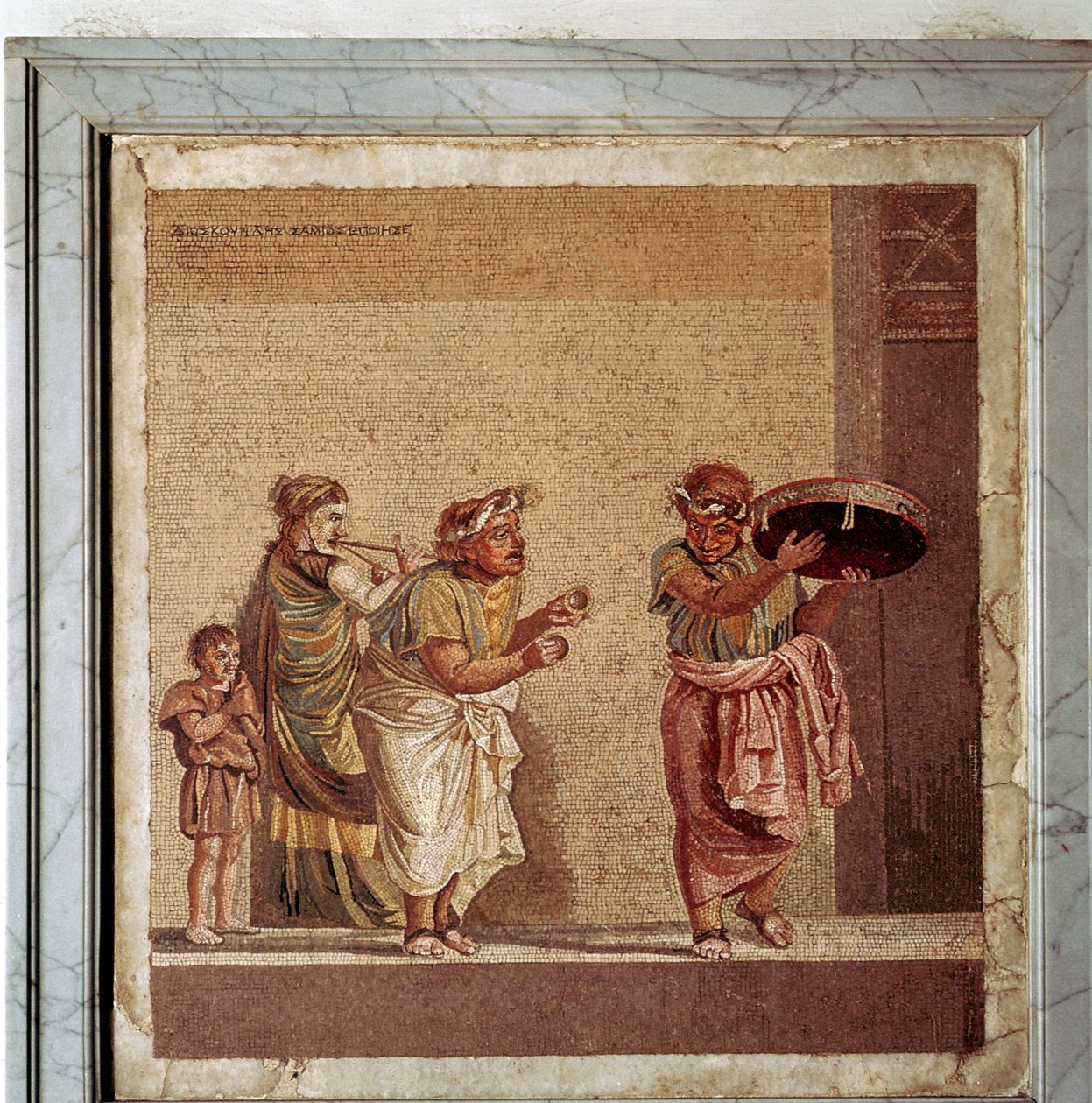 Rzymska mozaika muzyków i zamaskowanych aktorów w sztuce, Pompeje, Włochy autorstwa Dioscurides