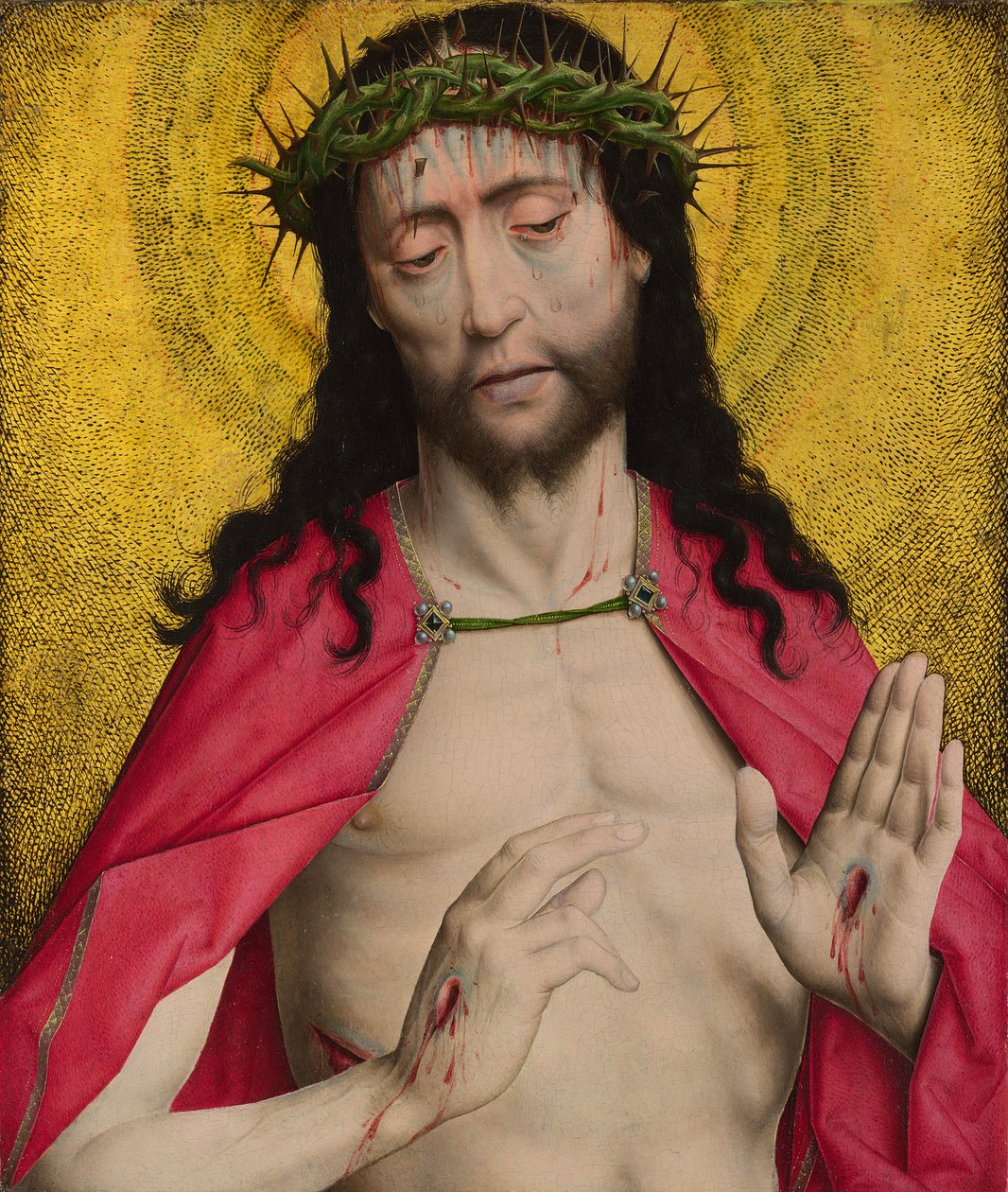 Chrystus ukoronowany cierniem, ok. 1470 (tempera na drewnie) autorstwa Dirck Bouts
