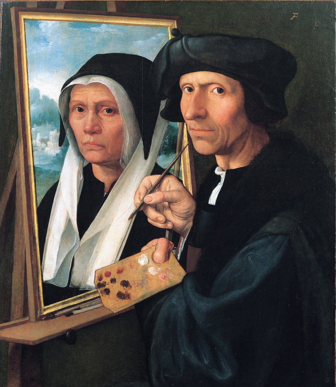 Jakuba Kornelisza. van Oostsanen malujący portret swojej żony. autorstwa Dirck Jacobsz.