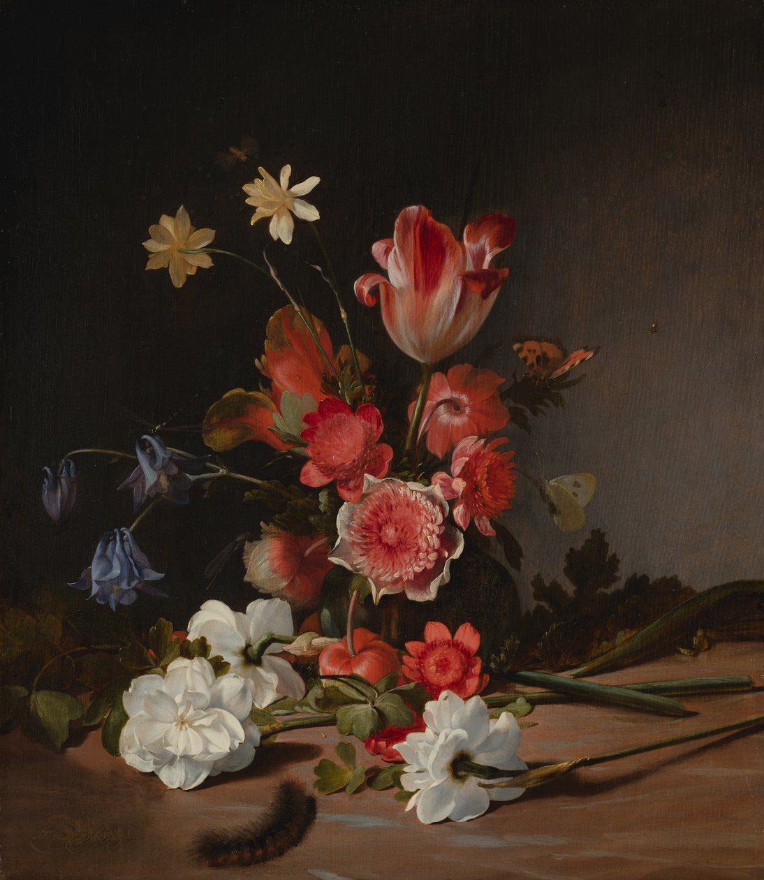 Martwa natura z bukietem w trakcie tworzenia autorstwa Dirck de Bray