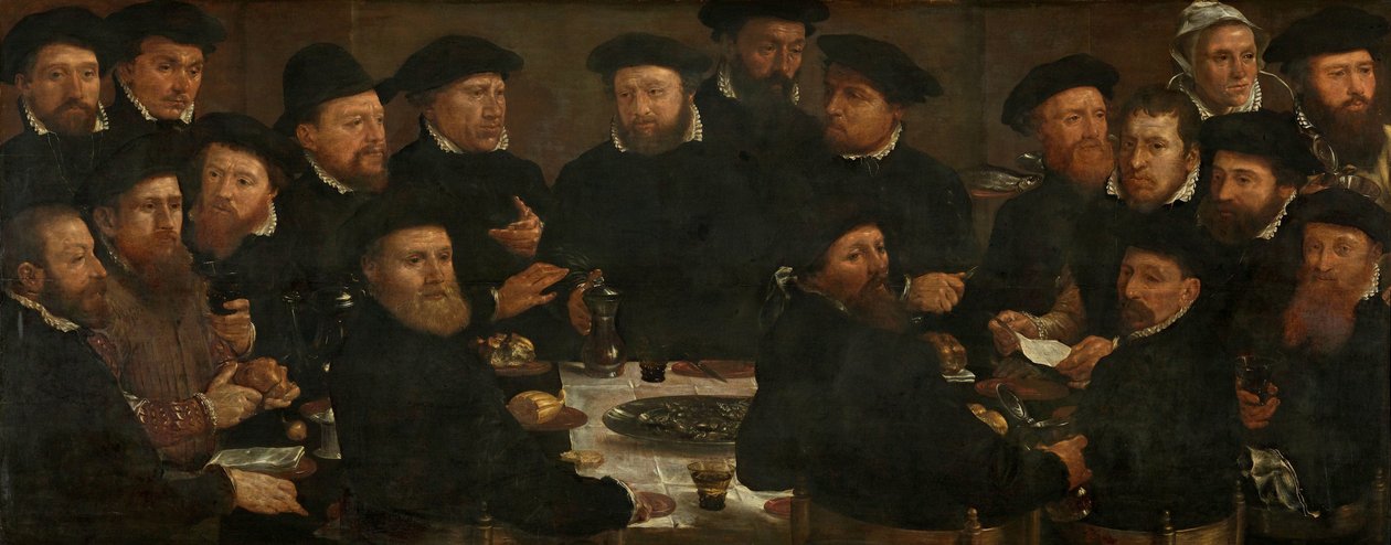 Bankiet osiemnastu gwardzistów z oddziału L, Amsterdam 1566, znany jako „Zjadacze okoni” autorstwa Dirck Barendsz.