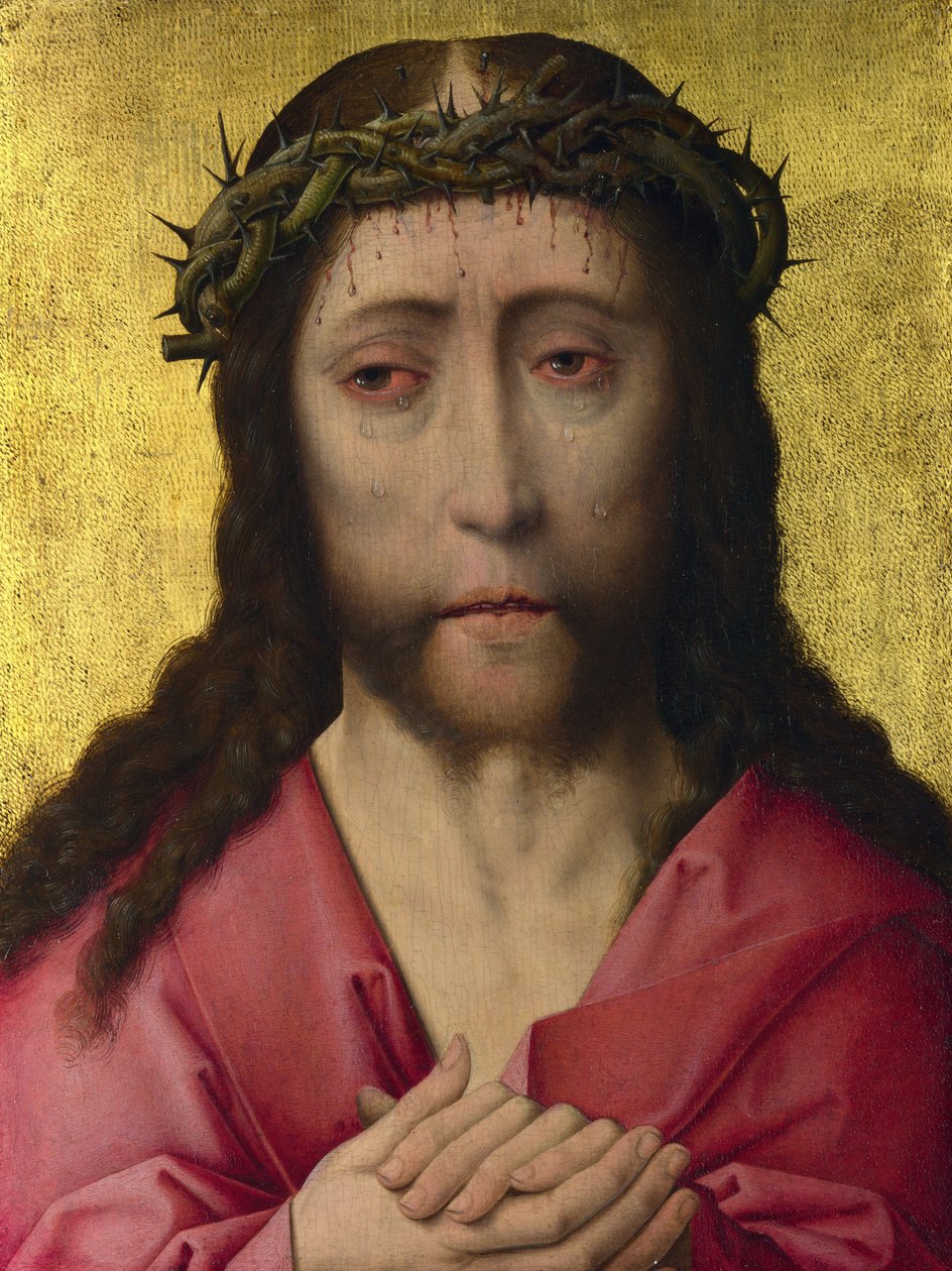 „Christ of Sorrows Crown of Thorns” Obraz z warsztatu Dirka Bouts (lub Dieric Bouts) (1415-1475) około 1470-1475 London National Gallery autorstwa Dirck Bouts