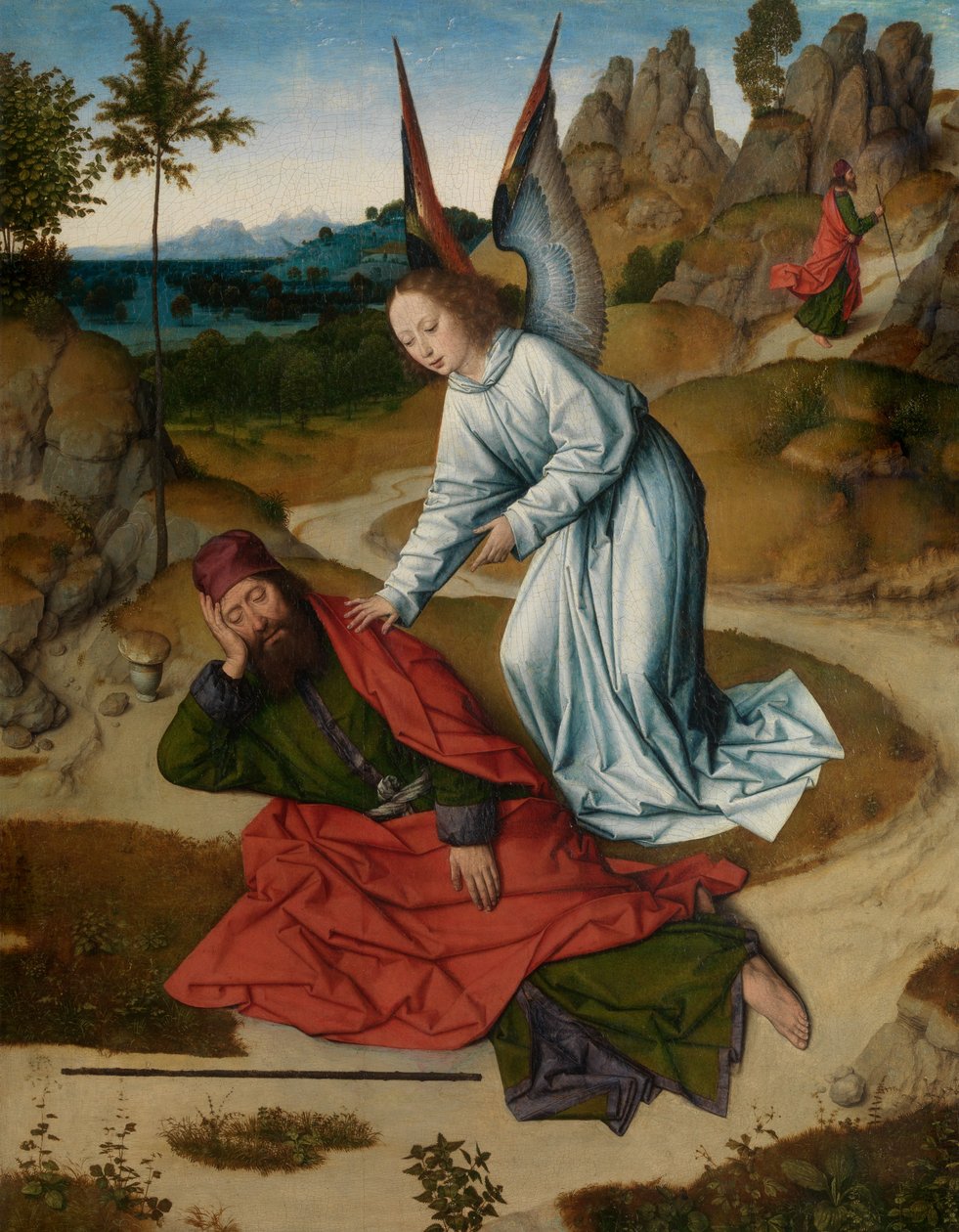 Илия в пустыне, деталь алтаря Святого Таинства, c.1464-68 (панель, масло), полировка autorstwa Dirck Bouts