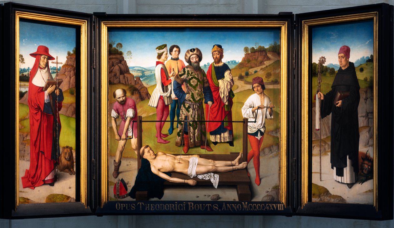 Kościół parafialny (kościół parafialny św. Piotra). obraz. Napady Dirka. Męczeństwo św. Erazma. ok. 1460-1464. autorstwa Dirck Bouts