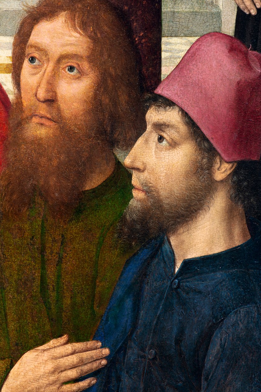Kościół parafialny (kościół parafialny św. Piotra). obraz. Ostatnia Wieczerza. Napady Dirka. 1464-1468. Szczegół. centralny panel. autorstwa Dirck Bouts
