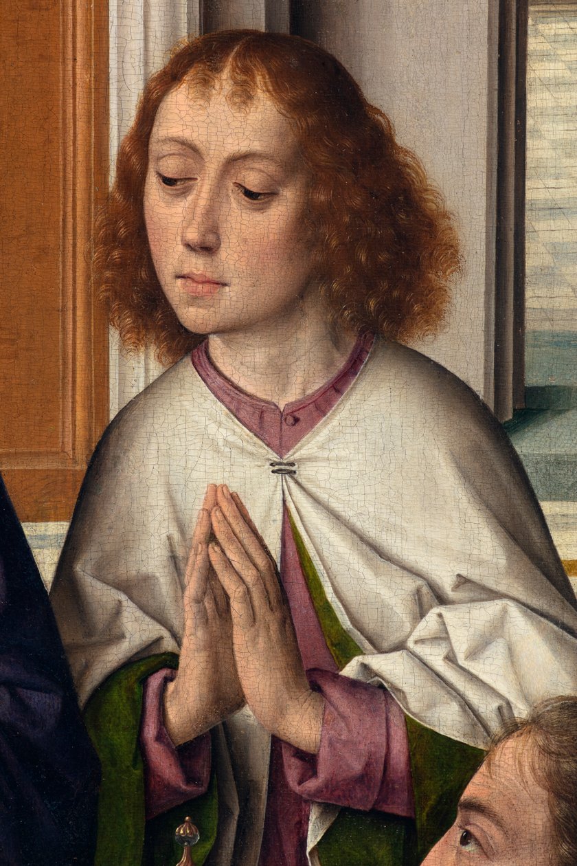 Kościół parafialny (kościół parafialny św. Piotra). obraz. Ostatnia Wieczerza. Szturmowce. 1464-1468. Szczegół. Panel centralny. autorstwa Dirck Bouts