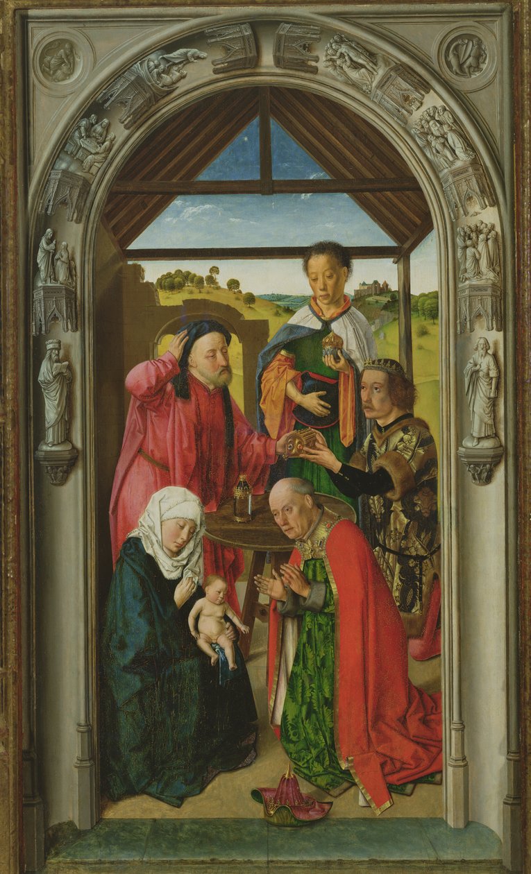 Pokłon Trzech Króli, ok.1445 olej na detalu panelu z 36895 autorstwa Dirck Bouts