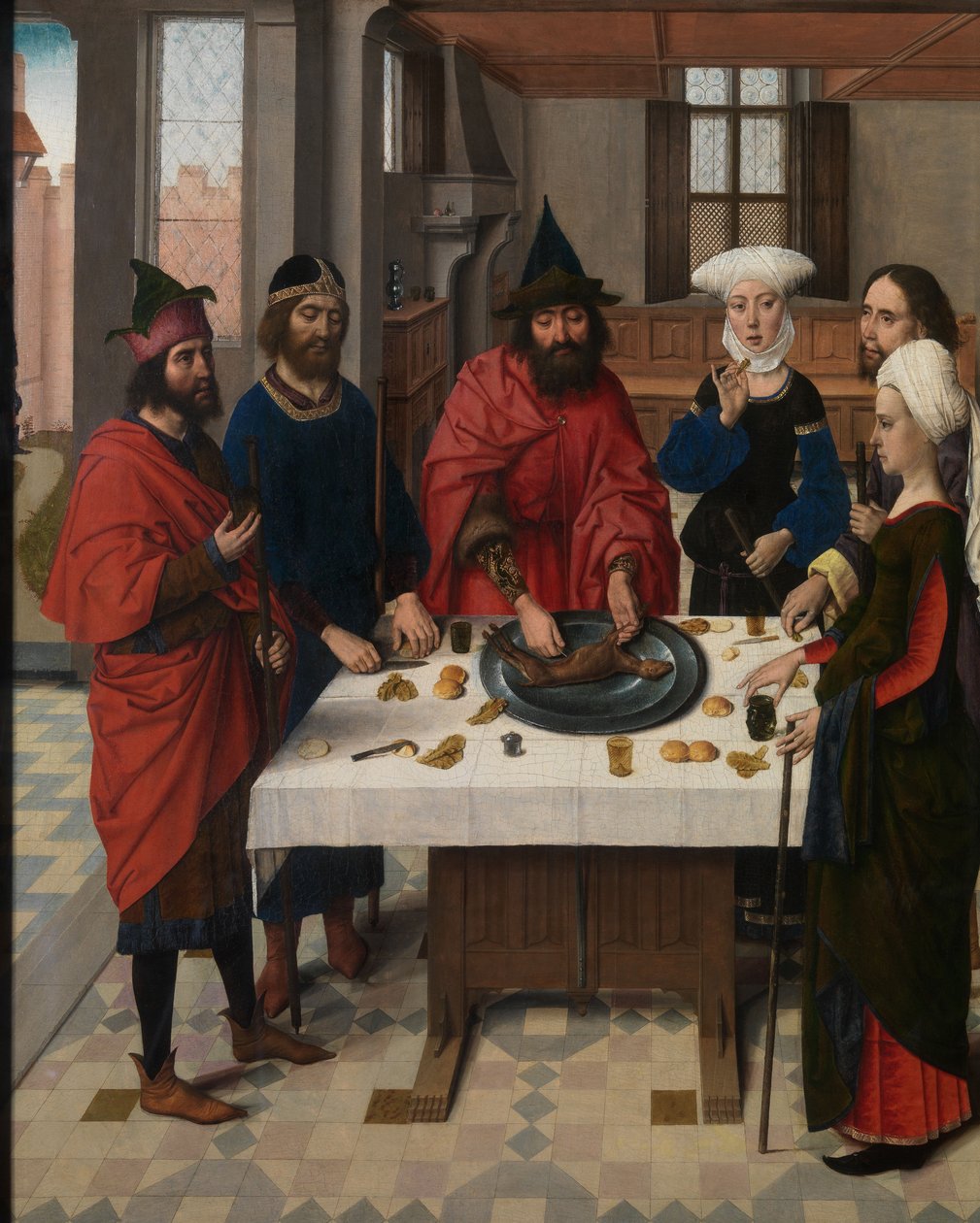 Święto Paschy, fragment Ołtarza Najświętszego Sakramentu, ok. 1464-68 (olej na desce) autorstwa Dirck Bouts