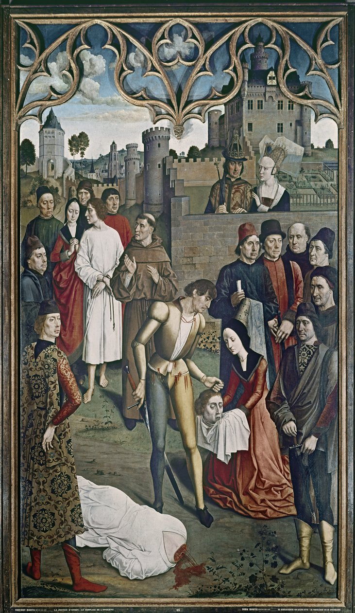 Sprawiedliwość cesarza Ottona: egzekucja niewinnego człowieka, 1473-75 (patrz także 3672) autorstwa Dirck Bouts