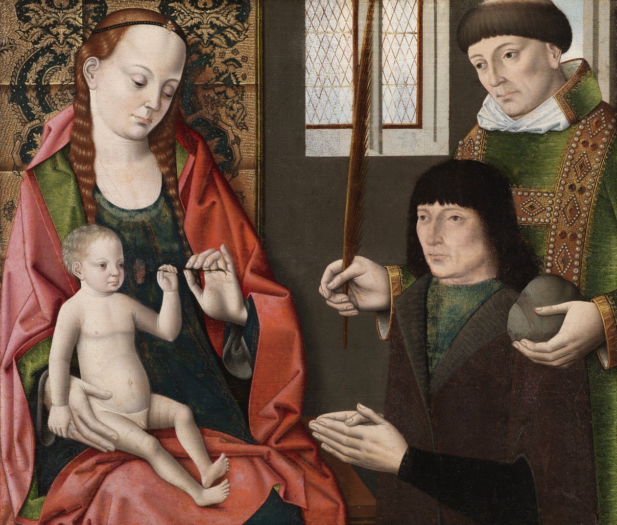 Dziewica z Dzieciątkiem ze św. Szczepanem i darczyńcą, ok. 1480 autorstwa Dirck Bouts