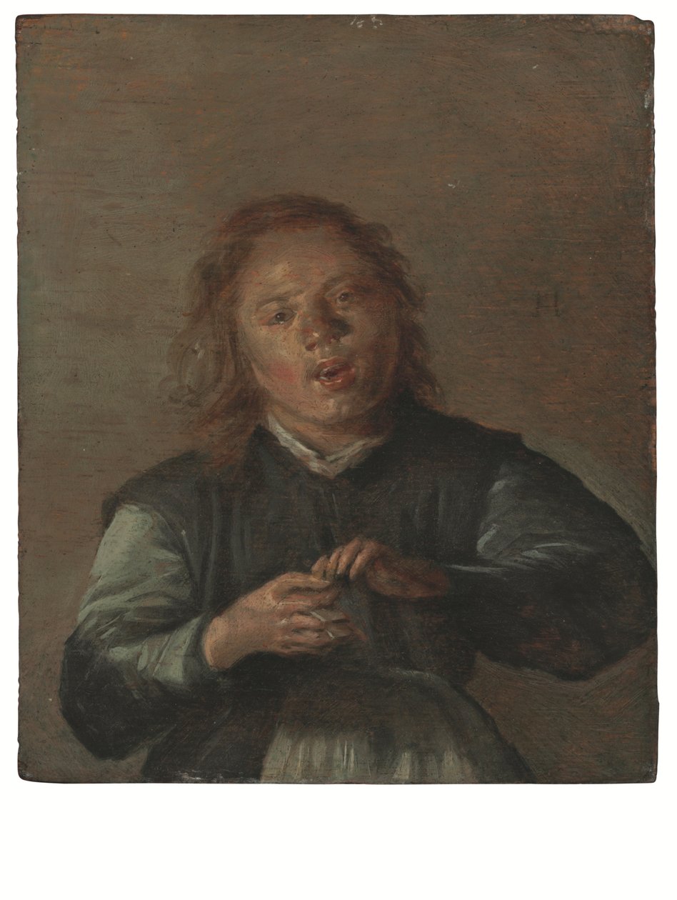 Um menino cantando e tocando badalo (óleo sobre painel) polonês autorstwa Dirck Hals