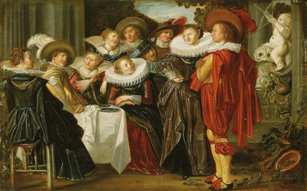 Elegancki obiad firmowy na tarasie, 1623 autorstwa Dirck Hals