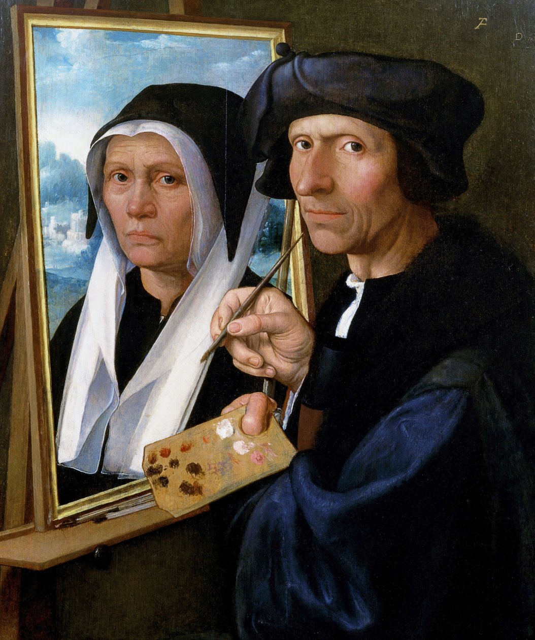 Jacob Cornelisz. van Oostsanen maluje portret swojej żony autorstwa Dirck Jacobsz