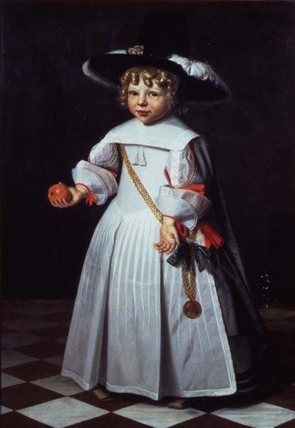 Portret małego dziecka trzymającego pomarańczę autorstwa Dirck Santvoort