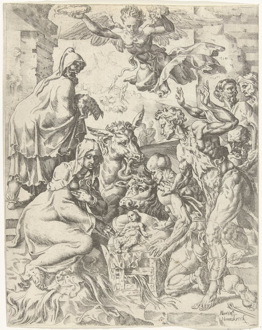 Adoracja pasterzy Upadek i odkupienie ludzkości przez życie i mękę Chrystusa (tytuł serii) autorstwa Dirck Volckertsz. Coornhert (attributed to)