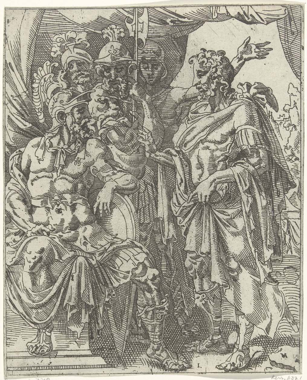 Achior opowiada Holofernesowi o Izraelitach Judit i Holofernes (tytuł serii) autorstwa Dirck Volckertsz. Coornhert (attributed to)