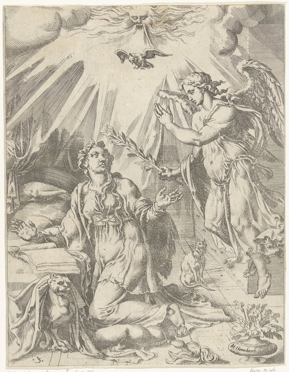 zwiastowanie Upadek i odkupienie ludzkości przez życie i mękę Chrystusa (tytuł serii) autorstwa Dirck Volckertsz. Coornhert (attributed to)