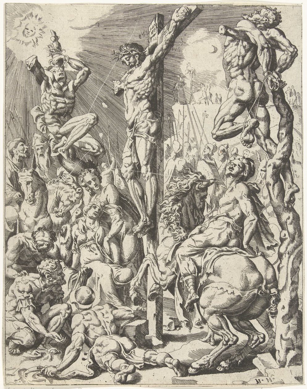 Chrystus na krzyżu Upadek i odkupienie ludzkości przez życie i mękę Chrystusa (tytuł serii) autorstwa Dirck Volckertsz. Coornhert (attributed to)