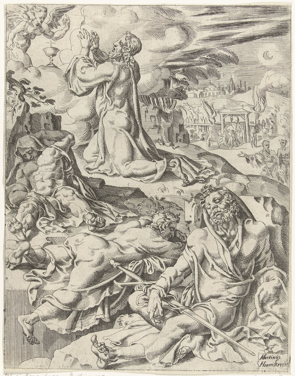 Chrystus w Ogrodzie Getsemani Upadek i odkupienie ludzkości przez życie i mękę Chrystusa (tytuł serii) autorstwa Dirck Volckertsz. Coornhert (attributed to)