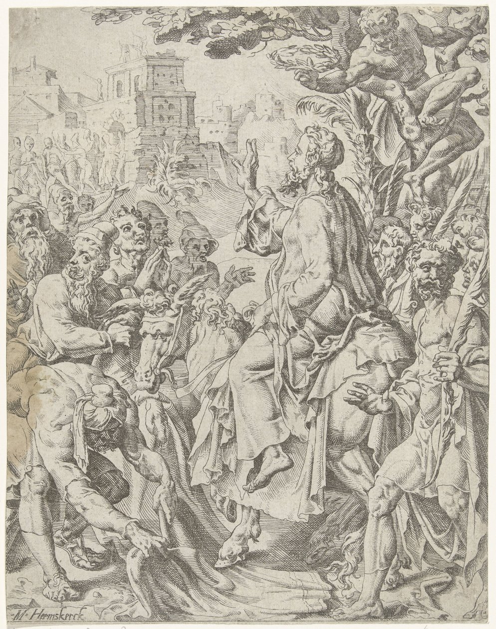 Wjazd do Jerozolimy Upadek i odkupienie ludzkości przez życie i mękę Chrystusa (tytuł serii) autorstwa Dirck Volckertsz. Coornhert (attributed to)