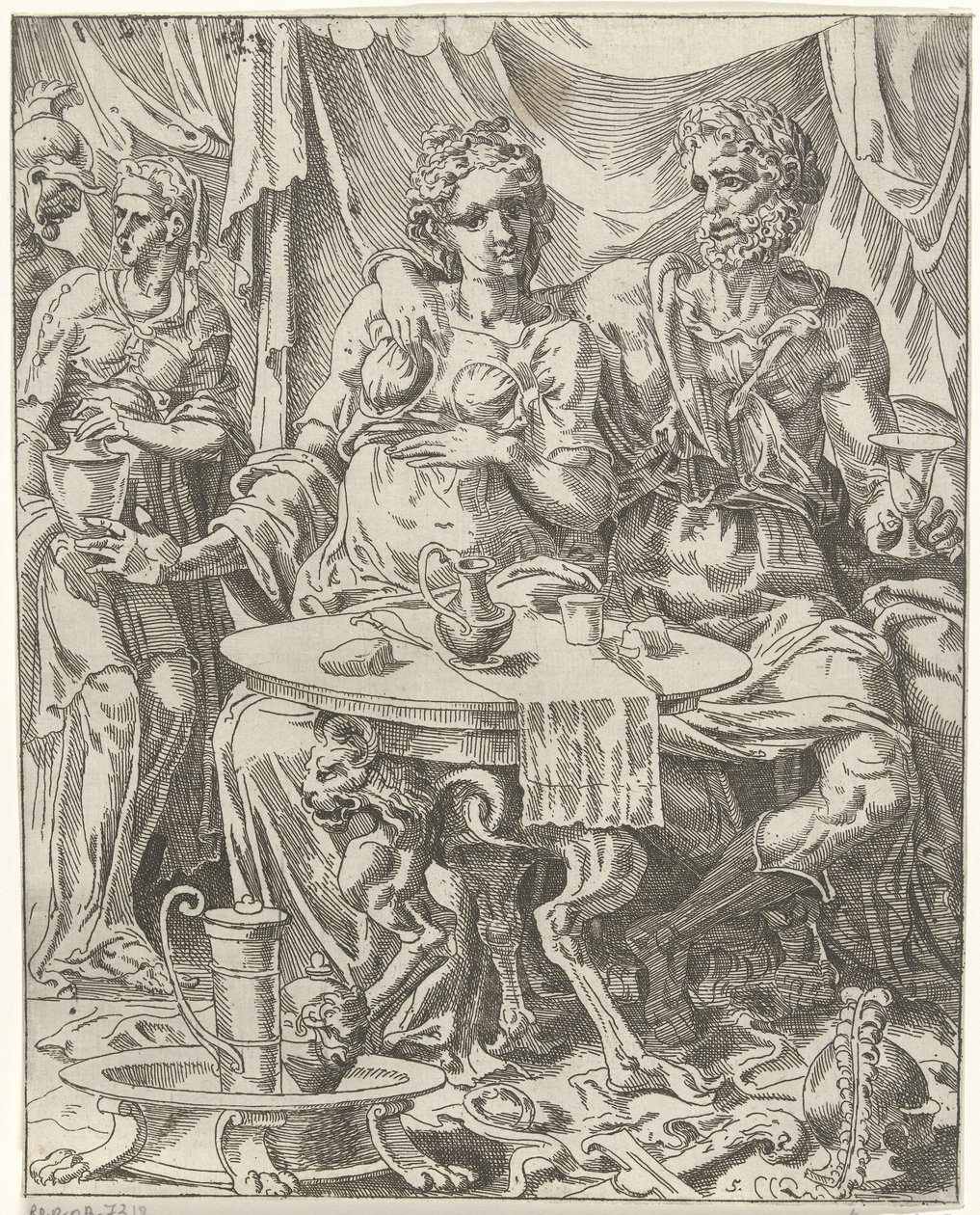 Judyta i Holofernes na uczcie Judyta i Holofernes (tytuł serii) autorstwa Dirck Volckertsz. Coornhert (attributed to)
