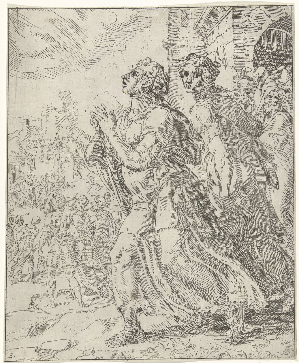 Judyta i jej sługa opuszczają Betulię Judit i Holofernes (tytuł serii) autorstwa Dirck Volckertsz. Coornhert (attributed to)