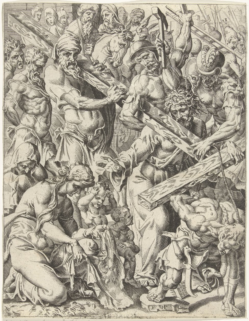Niesienie krzyża Upadek i odkupienie ludzkości przez życie i mękę Chrystusa (tytuł serii) autorstwa Dirck Volckertsz. Coornhert (attributed to)