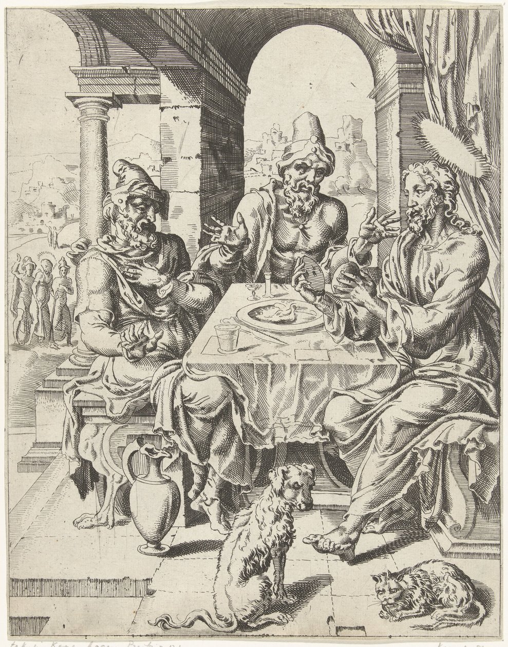 Posiłek w Emaus Upadek i odkupienie ludzkości przez życie i mękę Chrystusa (tytuł serii) autorstwa Dirck Volckertsz. Coornhert (attributed to)