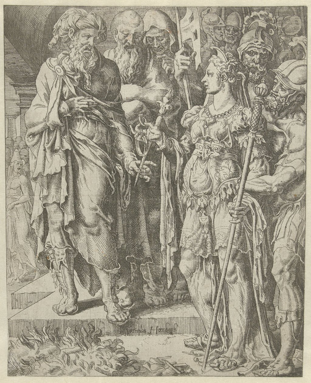 Tamar pokazuje zabezpieczenie Historia Judy i Tamar (tytuł serii) autorstwa Dirck Volckertsz. Coornhert (attributed to)