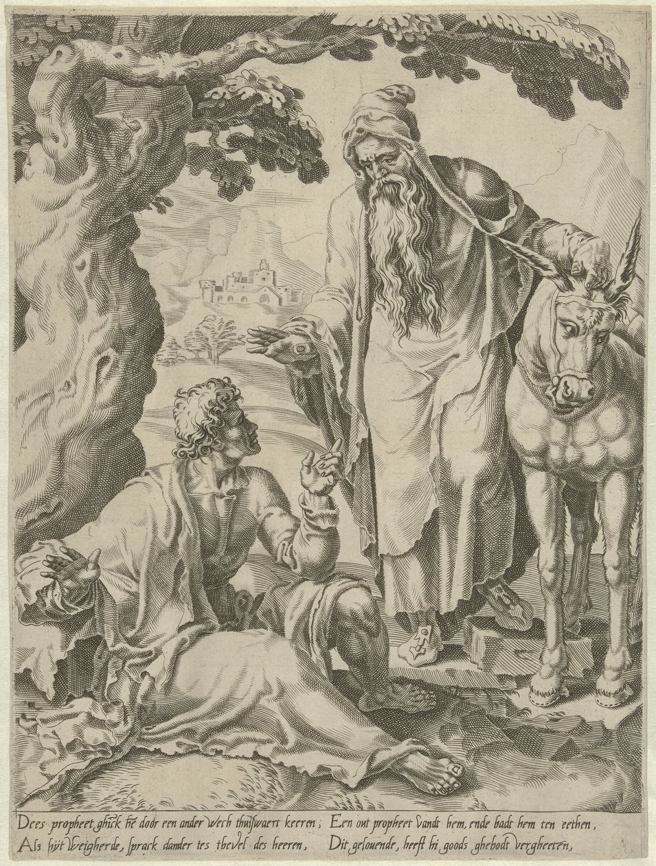 Zaproszenie od Proroka do Człowieka Bożego Historia nieposłusznego człowieka Bożego (tytuł serii) autorstwa Dirck Volckertsz. Coornhert (attributed to)