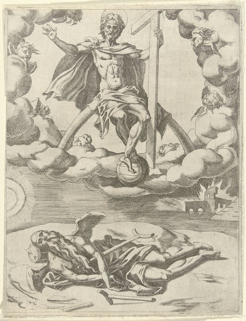 Chrystus zwycięża czas Triumfy Petrarki (tytuł serii) autorstwa Dirck Volckertsz. Coornhert (possibly)
