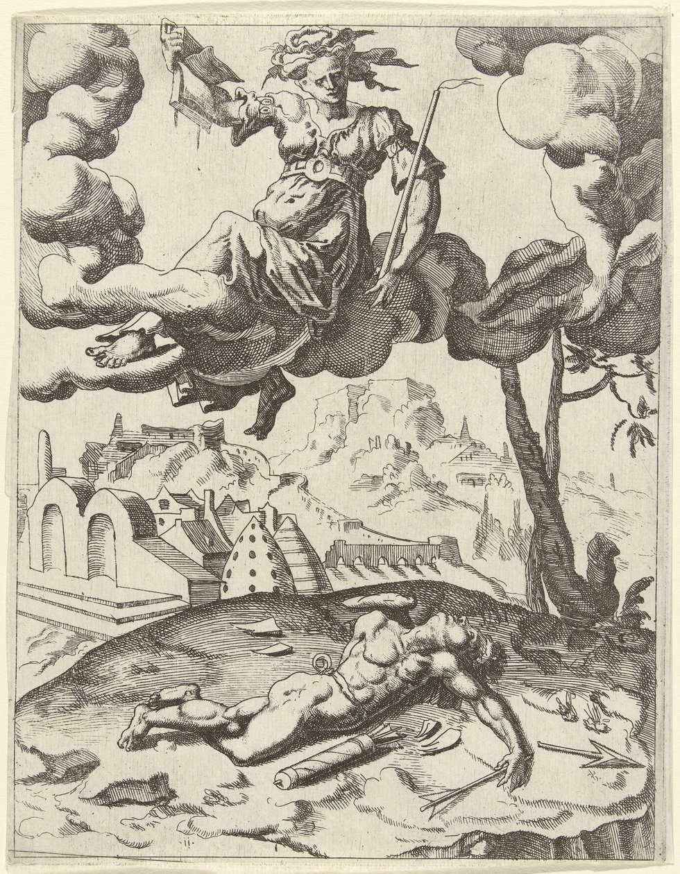 Wiara zwycięża zmysłową miłość Triumfy Petrarki (tytuł serii) autorstwa Dirck Volckertsz. Coornhert (possibly)
