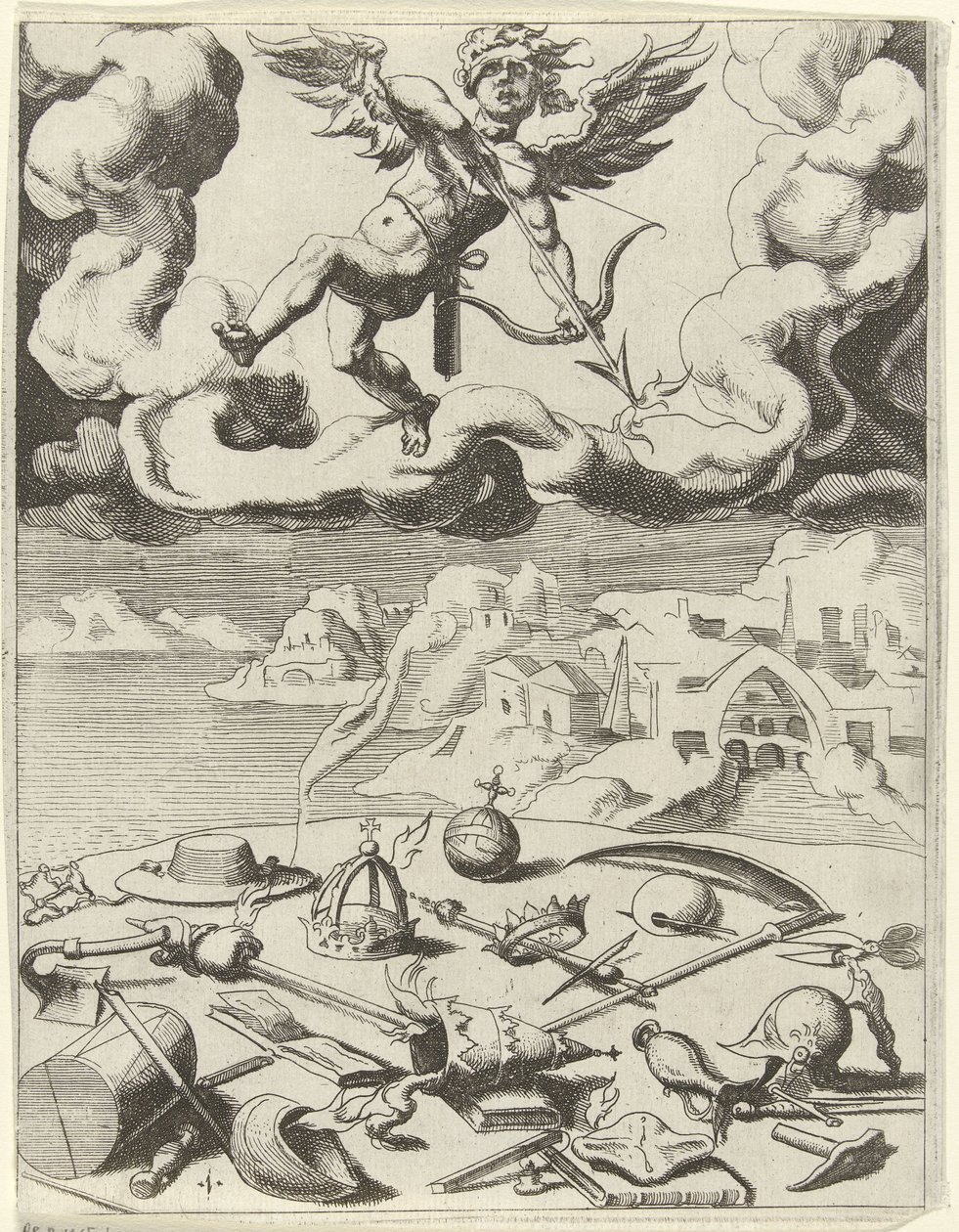 Zmysłowa miłość zwycięża ziemskie dążenia Triumfy Petrarki (tytuł serii) autorstwa Dirck Volckertsz. Coornhert (possibly)