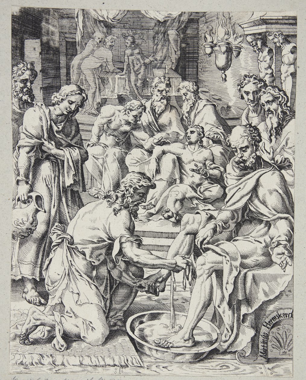 Chrystus umywa nogi uczniom autorstwa Dirck Volckertsz. Coornhert
