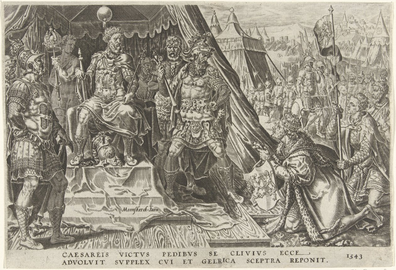 Wilhelm II, książę Gelre, poddaje się władzy Karola V, 1543 Zwycięstwa Karola V (tytuł serii) Divi Caroli. v. imp. optować. max victoriae, ex multis praecipuae (tytuł serii) autorstwa Dirck Volckertsz. Coornhert