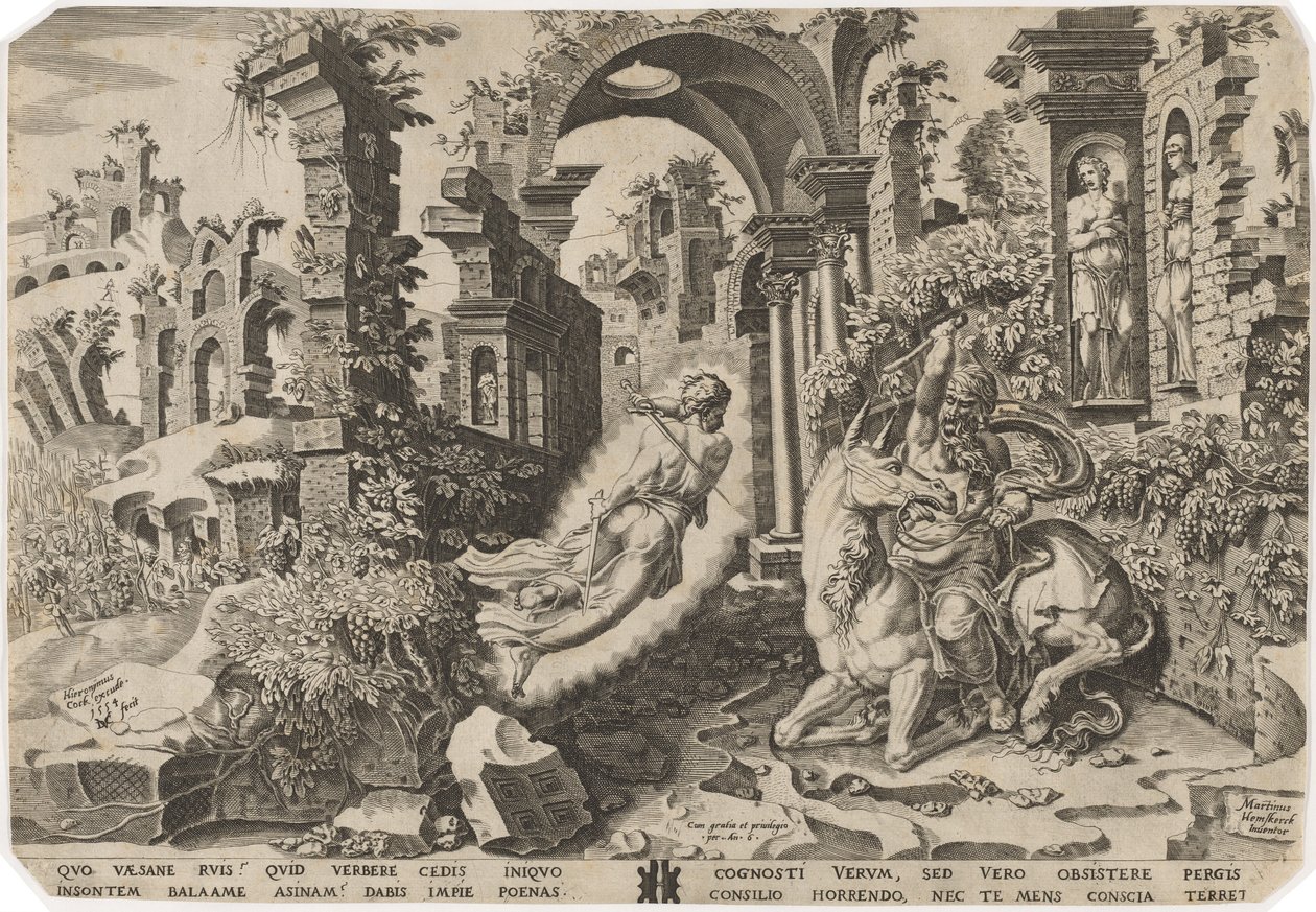 Balaam i Anioł autorstwa Dirck Volckertz Coornhert, after Maerten van Heemskerck