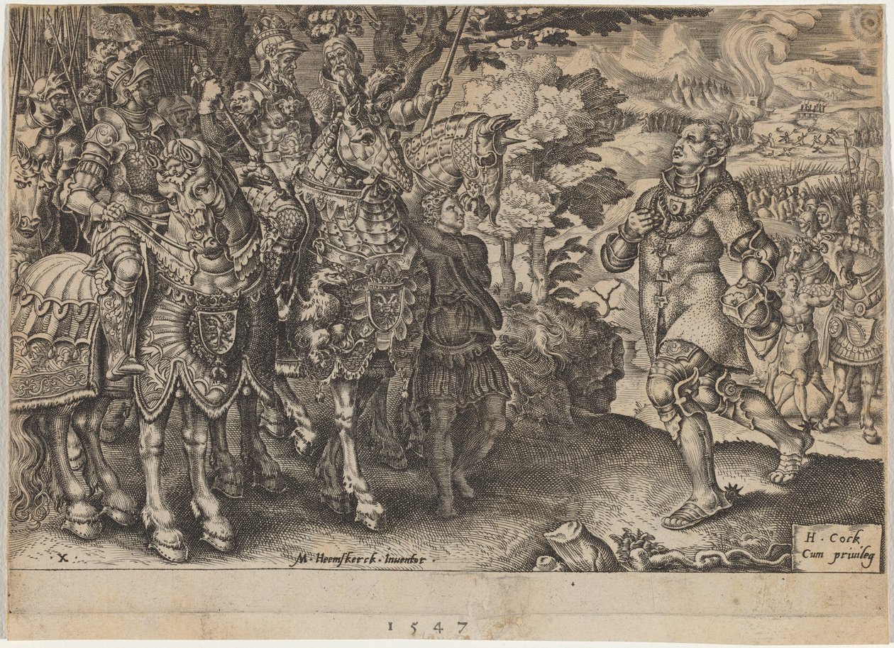 Kapitulacja Jana Fryderyka, elektora saskiego, po bitwie pod Mühlberg autorstwa Dirck Volckertz Coornhert, after Maerten van Heemskerck