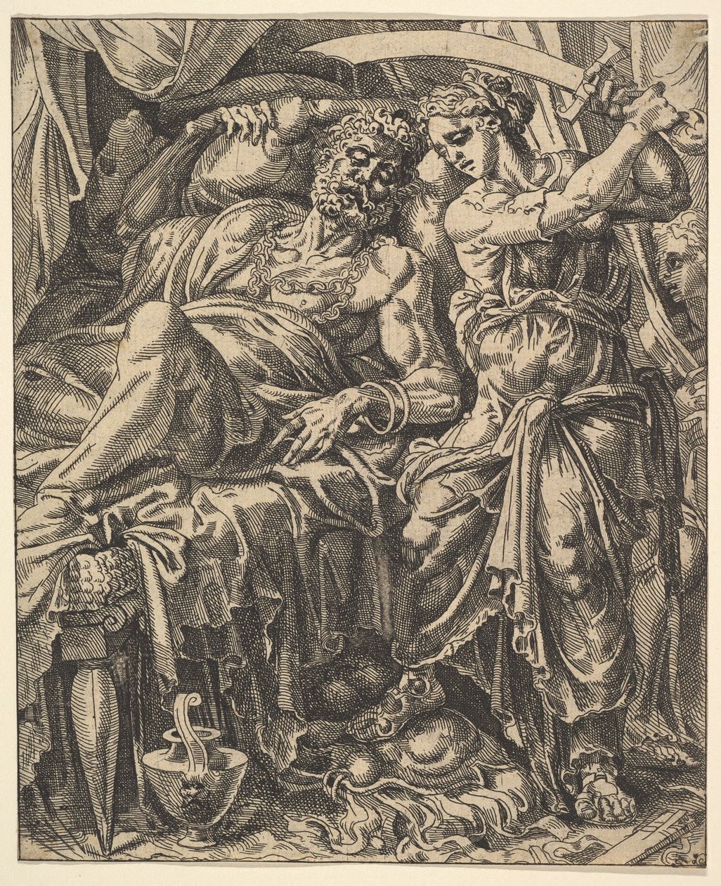Judith zabija Holofernesa, z Historii Judyty i Holofernesa. autorstwa Dirck Volkertsen Coornhert
