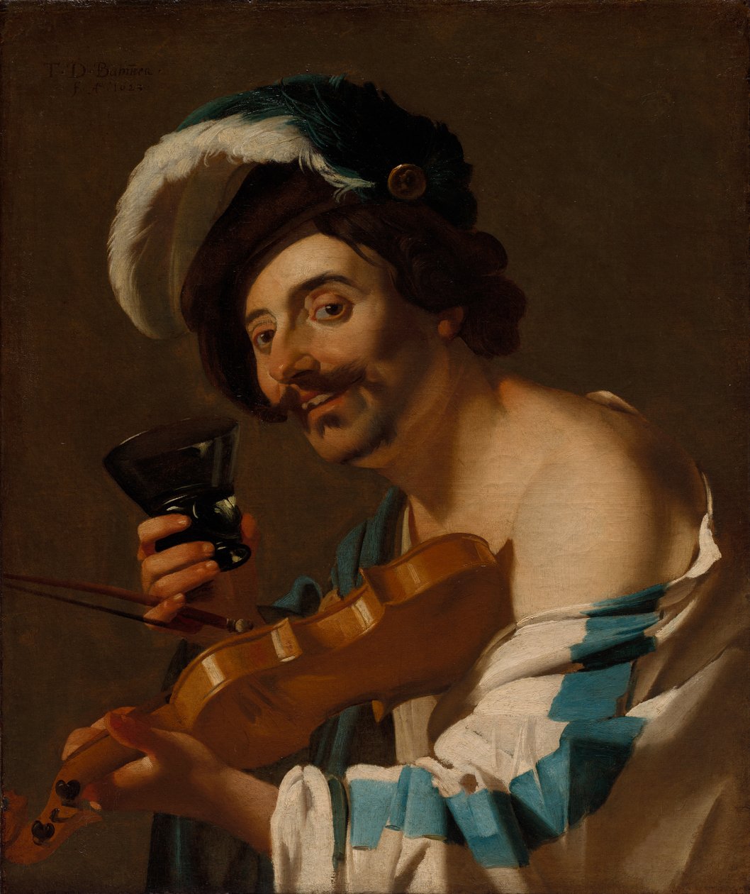 Skrzypek z kieliszkiem wina, 1623. autorstwa Dirck van Baburen