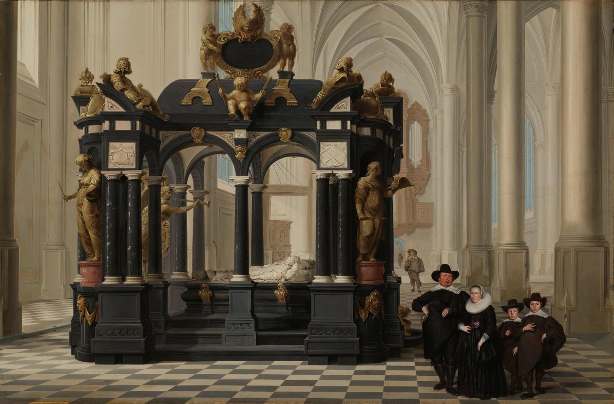 Rodzina obok grobowca księcia Wilhelma i w Nieuwe Kerk, Delft Rodzina obok grobowca Willema I (Williama Milczącego) w Nieuwe Kerk, Delft autorstwa Dirck van Delen