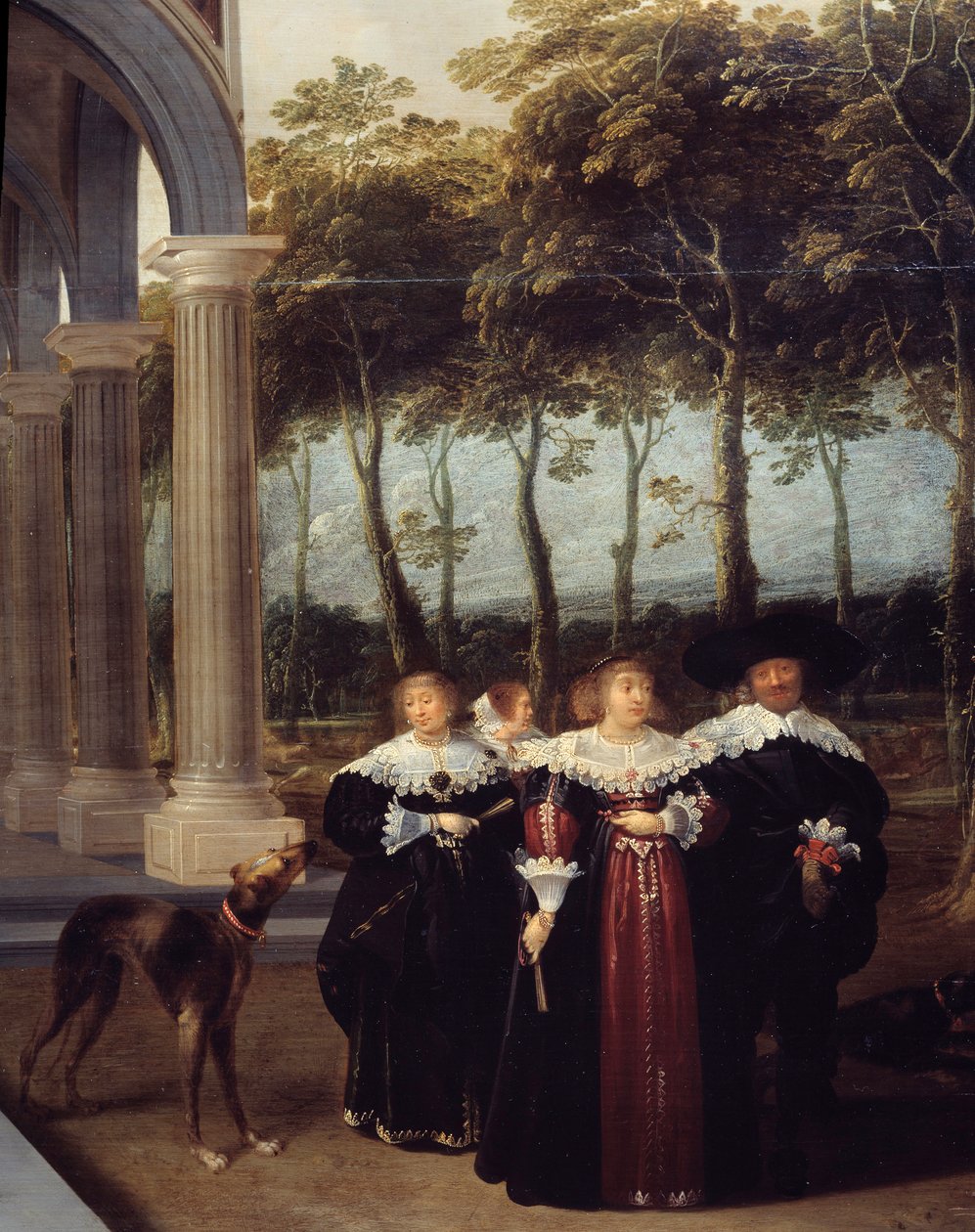 Para spacerująca Szczegół obrazu „Gracze w kręgle” Obraz Dircka Van Delena (1605-1671) autorstwa Dirck van Delen