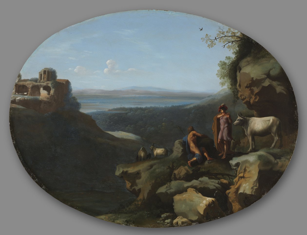 Merkury i Argus w krajobrazie, c. 1635. autorstwa Dirck van der Lisse