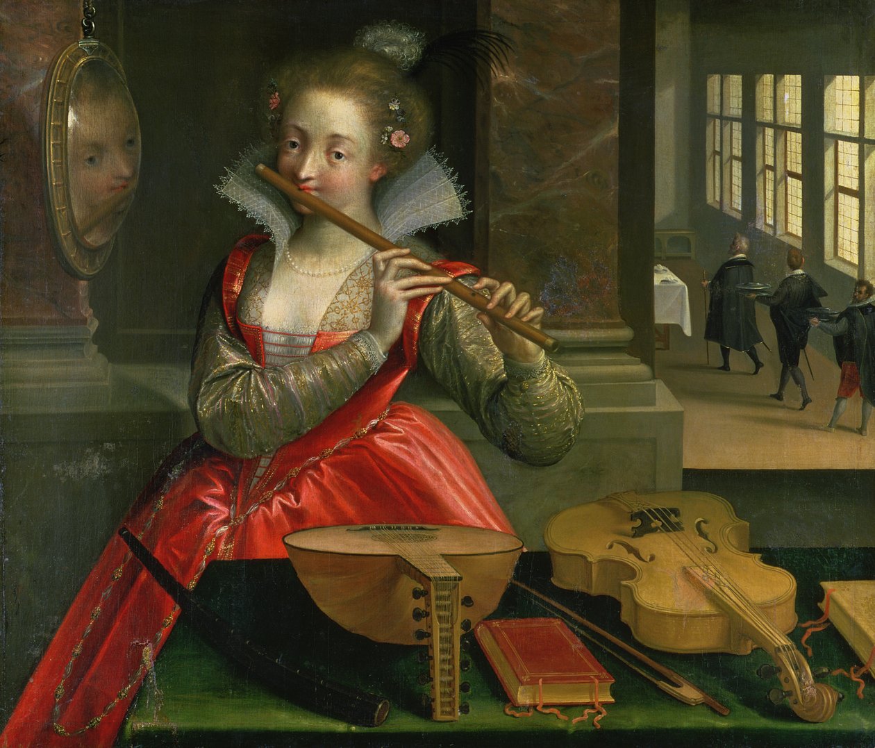 Alegoria muzyki (flecista), ok. 1600 autorstwa Dirk de Quade van Ravesteyn