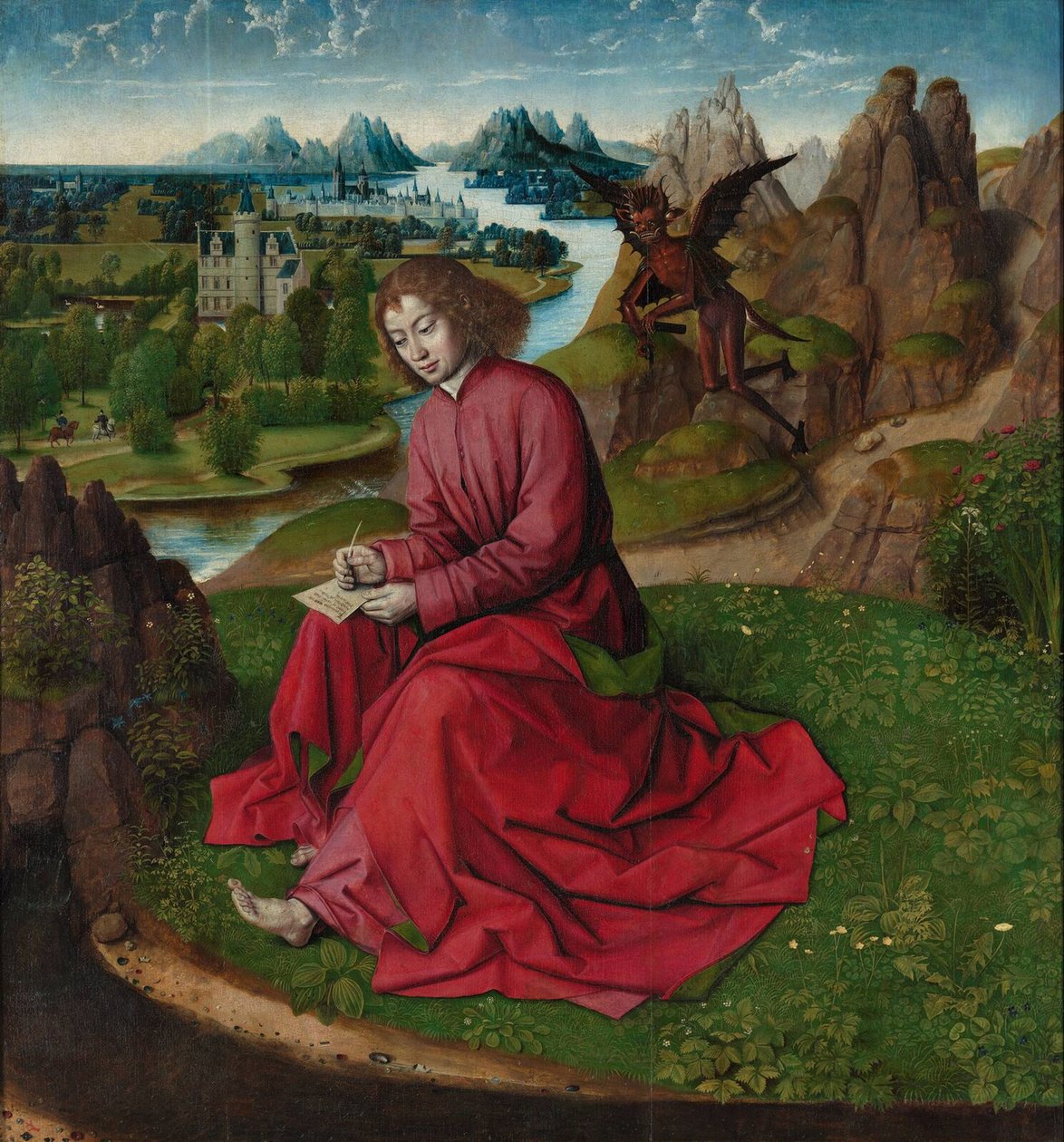 Św. Jan Ewangelista na Patmos, ok. 1465 autorstwa Dirk Bouts